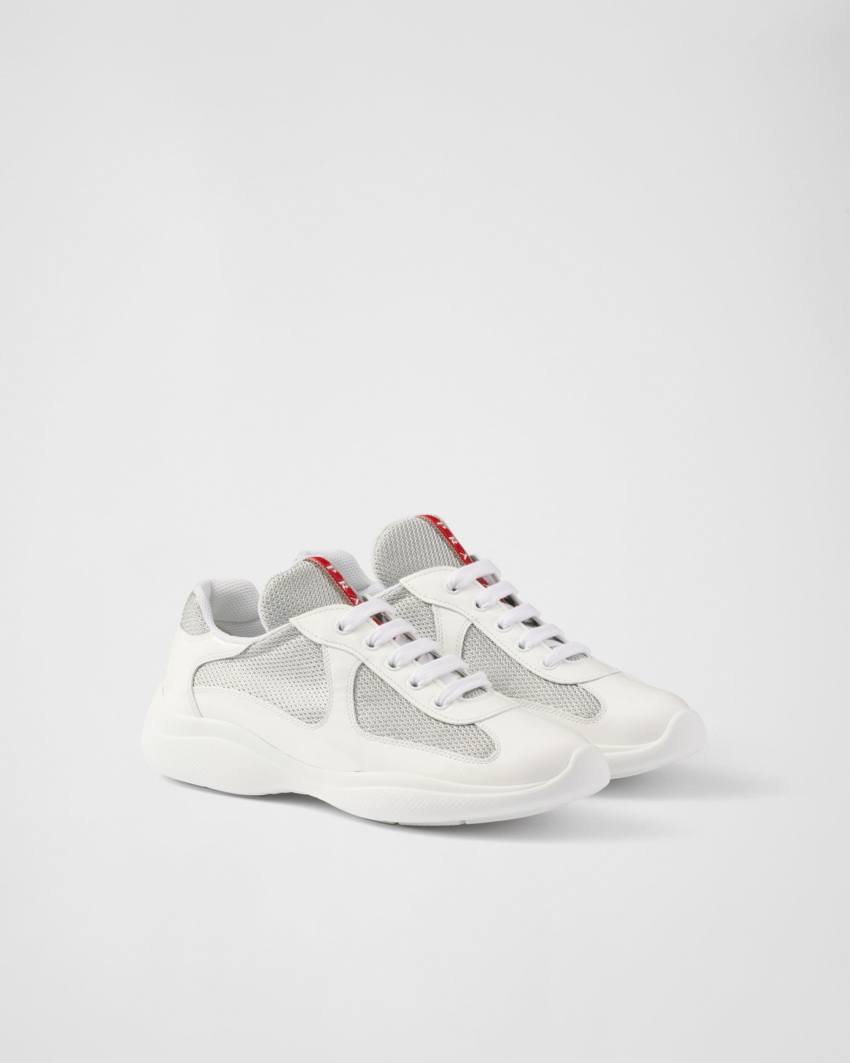 Prada America's Cup Biker Fabric Sneakers White/Silver