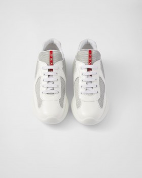 Prada America's Cup Biker Fabric Sneakers White/Silver
