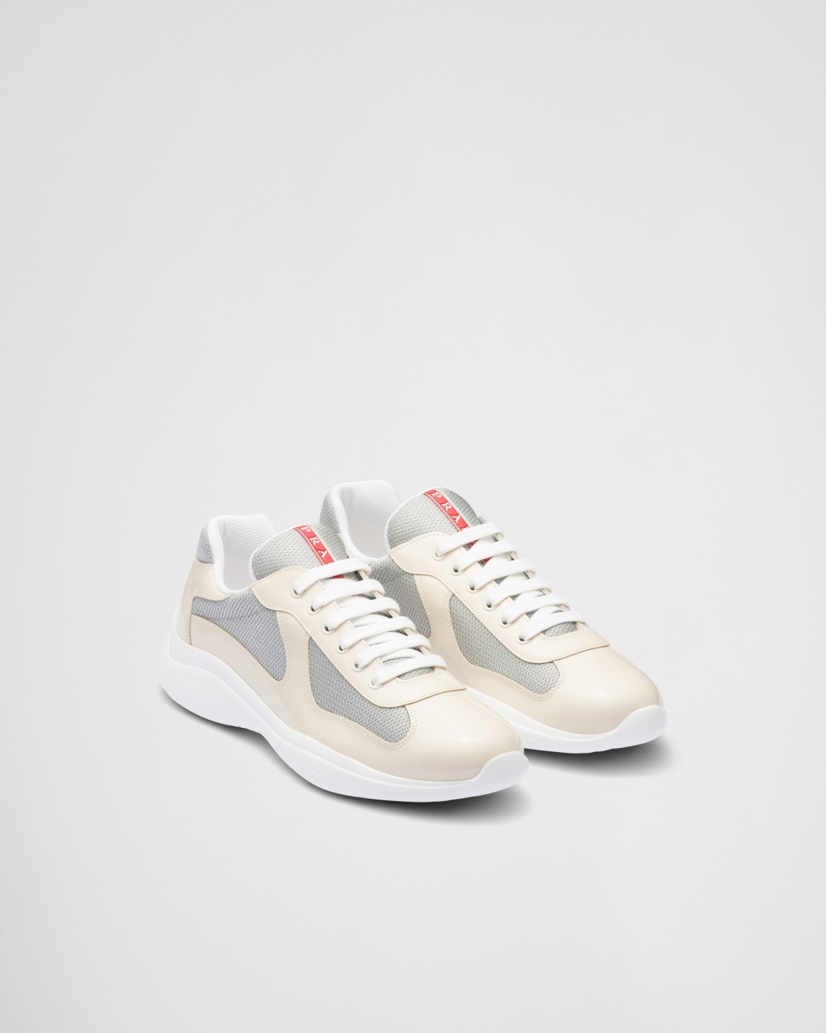 Prada America's Cup Patent Leather And Bike Fabric Sneakers Ivory/Silver