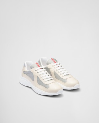 Prada America's Cup Patent Leather And Bike Fabric Sneakers Ivory/Silver