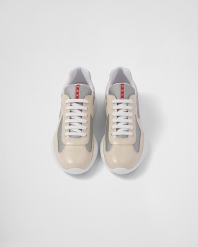 Prada America's Cup Patent Leather And Bike Fabric Sneakers Ivory/Silver