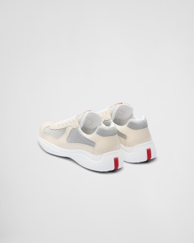 Prada America's Cup Patent Leather And Bike Fabric Sneakers Ivory/Silver