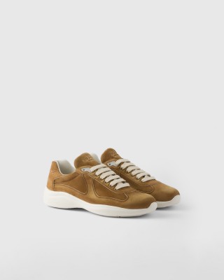 Prada America's Cup Suede Sneakers Cinnamon