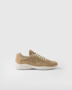 Prada America's Cup Suede Sneakers Ecru