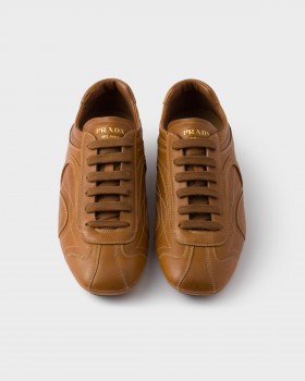 Prada Antiqued Nappa Leather Sneakers Caramel