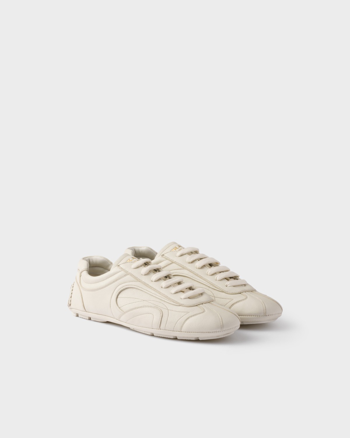 Prada Antiqued Nappa Leather Sneakers Chalk White