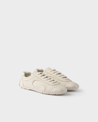 Prada Antiqued Nappa Leather Sneakers Chalk White