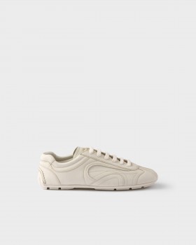 Prada Antiqued Nappa Leather Sneakers Chalk White