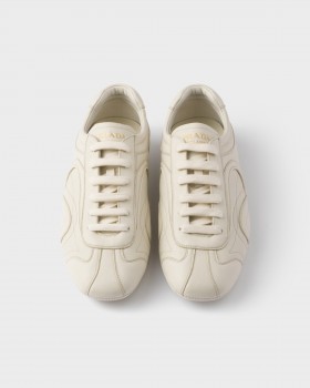 Prada Antiqued Nappa Leather Sneakers Chalk White