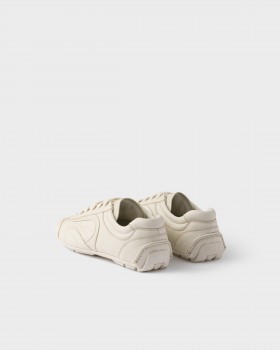 Prada Antiqued Nappa Leather Sneakers Chalk White