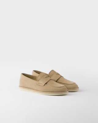 Prada Bleached Suede Loafers Ecru