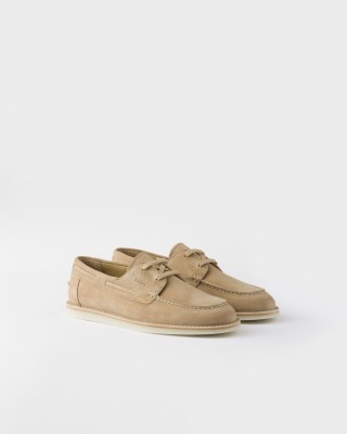Prada Bleached Suede Loafers Ecru