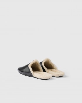 Prada Brushed Leather And Shearling Mules Black