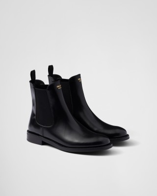 Prada Brushed Leather Ankle Boots Black