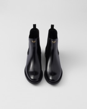 Prada Brushed Leather Ankle Boots Black