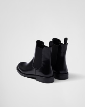Prada Brushed Leather Ankle Boots Black