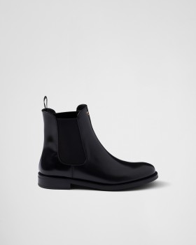 Prada Brushed Leather Ankle Boots Black