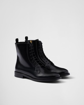 Prada Brushed Leather Ankle Boots Black