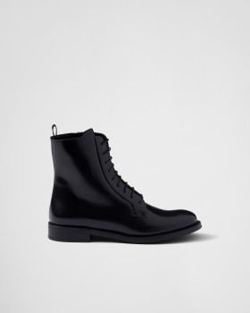 Prada Brushed Leather Ankle Boots Black