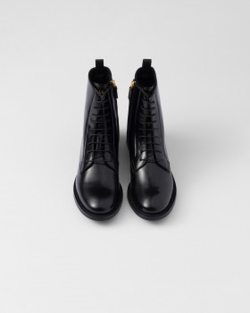 Prada Brushed Leather Ankle Boots Black