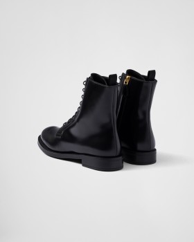 Prada Brushed Leather Ankle Boots Black