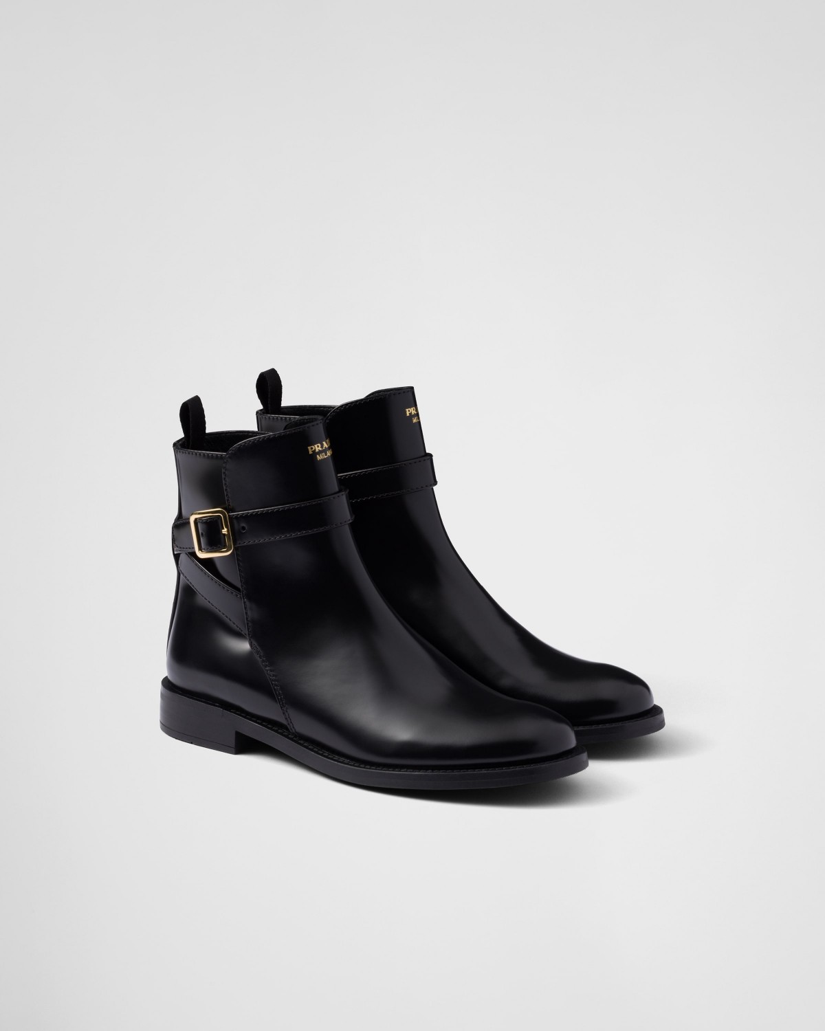 Prada Brushed Leather Ankle Boots With Strap Black