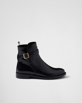 Prada Brushed Leather Ankle Boots With Strap Black
