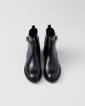 Prada Brushed Leather Ankle Boots With Strap Black