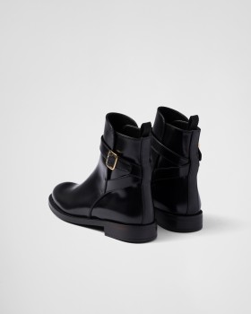 Prada Brushed Leather Ankle Boots With Strap Black