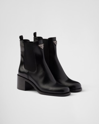 Prada Brushed Leather Booties Black