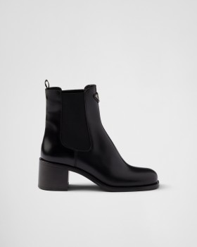 Prada Brushed Leather Booties Black