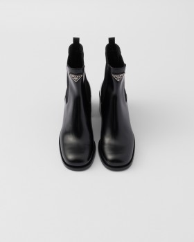 Prada Brushed Leather Booties Black