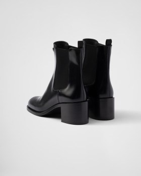 Prada Brushed Leather Booties Black