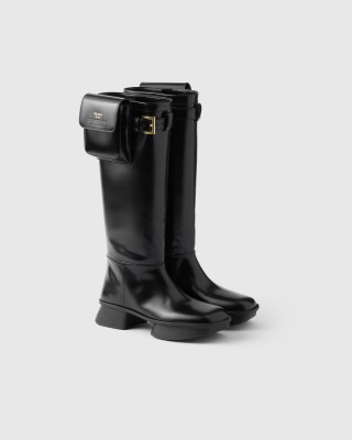 Prada Brushed Leather Boots With Pouch Black