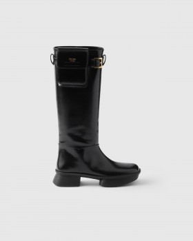Prada Brushed Leather Boots With Pouch Black