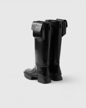 Prada Brushed Leather Boots With Pouch Black