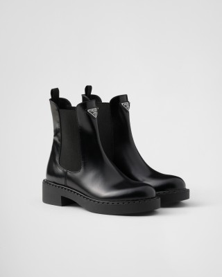 Prada Brushed Leather Chelsea Booties Black