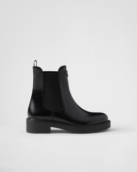 Prada Brushed Leather Chelsea Booties Black