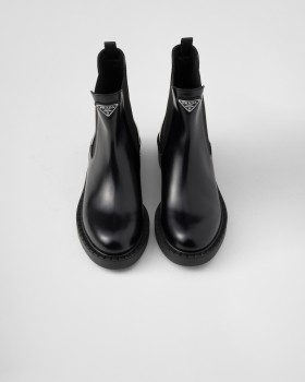 Prada Brushed Leather Chelsea Booties Black