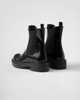 Prada Brushed Leather Chelsea Booties Black