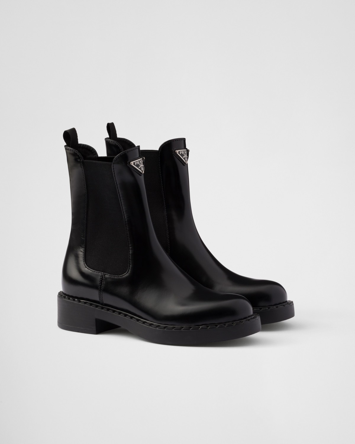 Prada Brushed Leather Chelsea Boots Black