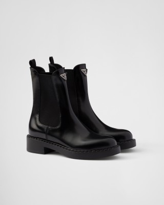 Prada Brushed Leather Chelsea Boots Black