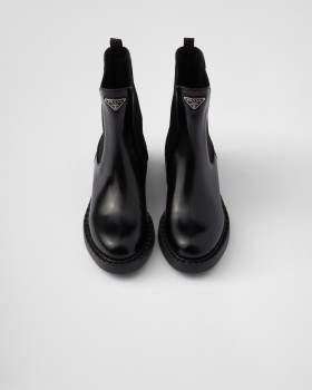 Prada Brushed Leather Chelsea Boots Black