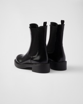 Prada Brushed Leather Chelsea Boots Black