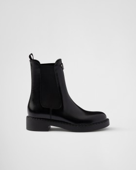 Prada Brushed Leather Chelsea Boots Black