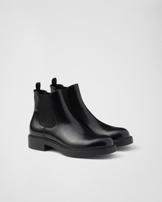 Prada Brushed Leather Chelsea Boots Black