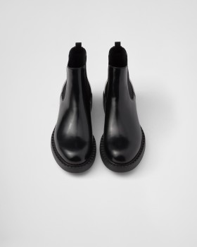 Prada Brushed Leather Chelsea Boots Black