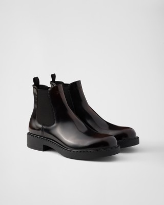 Prada Brushed Leather Chelsea Boots Sienna