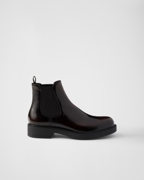 Prada Brushed Leather Chelsea Boots Sienna