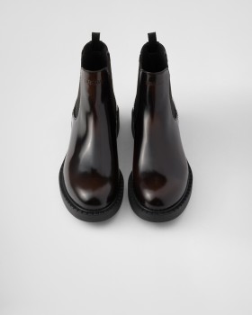Prada Brushed Leather Chelsea Boots Sienna